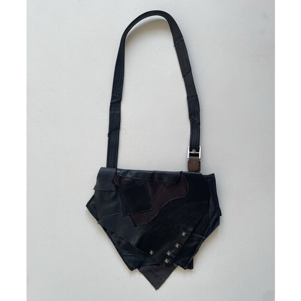 Black Leather Patchwork Shoulder Bag Purse / Handmade Cosplay Costume Goth LARP